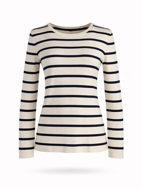 Talbots Striped Long Sleeve Knit Top - Ivory & Navy Sz SP